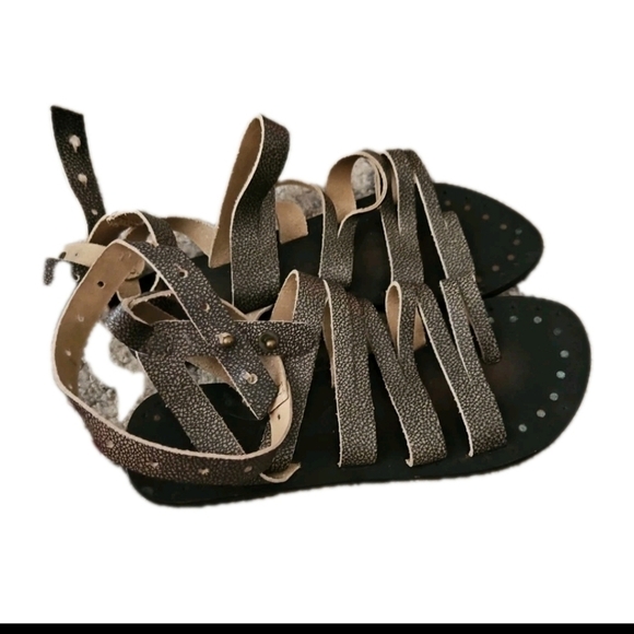 Free People Womens Gray Leather Sunever Boho Chic Gladiator Sandals 37 - Picture 6 of 12